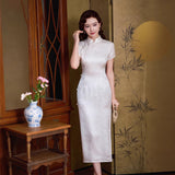 Modern Chinese Qipao, Long Cheongsam, Silk Qipao, Evening Dress, ball gown, 2 color, short sleeve（副本）