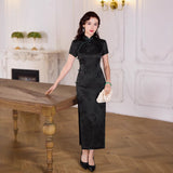 Modern Chinese Qipao, Long Cheongsam, Silk Qipao, Evening Dress, ball gown, 2 color, short sleeve（副本）