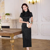 Modern Chinese Qipao, Long Cheongsam, Silk Qipao, Evening Dress, ball gown, 2 color, short sleeve（副本）