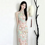 Modern qipao, Chinese Cheongsam, Evening Dress, Ball Gowns, Floral qipao, sleeveless qipao, mandarin collar