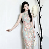 Modern qipao, Chinese Cheongsam, Evening Dress, Ball Gowns, Floral qipao, sleeveless qipao, mandarin collar