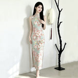 Modern qipao, Chinese Cheongsam, Evening Dress, Ball Gowns, Floral qipao, sleeveless qipao, mandarin collar