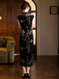 Modern Chinese qipao, Chinese Cheongsam, Ball Gowns, Long Evening Dress, black floral qipao