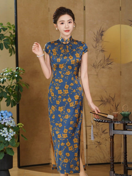 Modern qipao, Chinese Qipao dress, Mulberry Silk cheongsam,  Evening Dress, floral dress