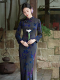 Modern Chinese Qipao, Evening Dresses, autumn qipao, velvet qipao, 3/4 sleeve