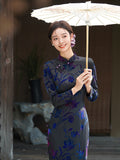 Modern Chinese Qipao, Evening Dresses, autumn qipao, velvet qipao, 3/4 sleeve