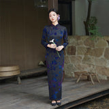 Modern Chinese Qipao, Evening Dresses, autumn qipao, velvet qipao, 3/4 sleeve