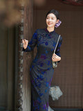 Modern Chinese Qipao, Evening Dresses, autumn qipao, velvet qipao, 3/4 sleeve