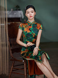Modern Chinese dress, Evening Dress, Silk qipao, floral print, Spring dress