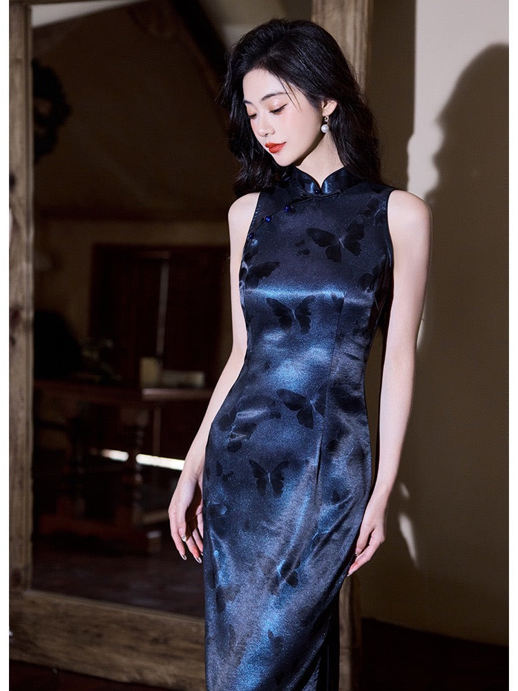 Modern Chinese Qipao, Cheongsam Dress, Evening Dress, navy jacquard qi QipaoMood Modern Chinese Qipao, Cheongsam Dress, Evening Dress, navy jacquard qi QipaoMood