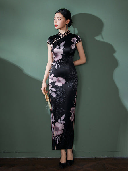 Modern Chinese Qipao, Mulberry Silk cheongsam,  Evening Dress, mandarin collar