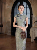 Traditionelles chinesisches Kleid, chinesisches Cheongsam, Ramie-Qipao, helles Sommer-Qipao, Blumendrucke, kurze Ärmel, Stehkragen