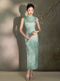 Chinese Cheongsam, Evening Dress, Ball Gown, green floral summer qipao