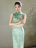 Chinese Cheongsam, Evening Dress, Ball Gown, green floral summer qipao