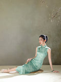 Chinese Cheongsam, Evening Dress, Ball Gown, green floral summer qipao