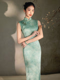 Chinese Cheongsam, Evening Dress, Ball Gown, green floral summer qipao