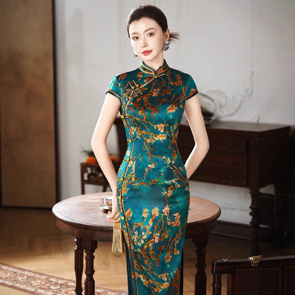 Modern qipao, Chinese Qipao Dress, Mulberry Silk cheongsam, Evening Dress, floral dress L Modern qipao, Chinese Qipao Dress, Mulberry Silk cheongsam, Evening Dress, floral dress L