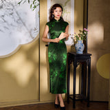 Modern Chinese Qipao, Mulberry Silk Cheongsam,  green jacquard dress, Evening Dress