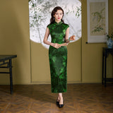Modern Chinese Qipao, Mulberry Silk Cheongsam,  green jacquard dress, Evening Dress