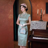 Modern Chinese Qipao, Evening Dress, Silk qipao, light green color qipao
