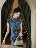 Modern Chinese qipao, Chinese Cheongsam, Ball Gowns, Long Evening Dress, blue floral qipao