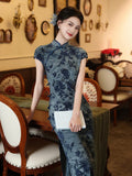 Modern Chinese qipao, Chinese Cheongsam, Ball Gowns, Long Evening Dress, blue floral qipao