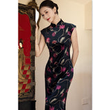 Modern Chinese qipao, Chinese Cheongsam Dress, Evening Dress, Ball Gowns, blue velvet qipao