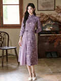 Modern Aodai, purple aodai qipao, flower pattern, long sleeve