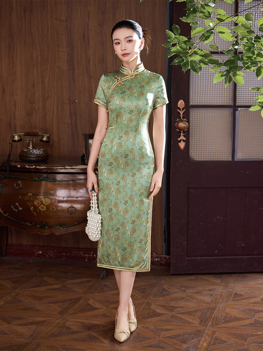 Modern Chinese Qipao, Mulberry Silk cheongsam, kneelength dress, flora –  QipaoMood