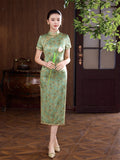 Modern Chinese Qipao, Mulberry Silk cheongsam, kneelength dress, floral color