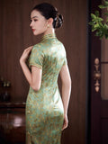 Modern Chinese Qipao, Mulberry Silk cheongsam, kneelength dress, floral color