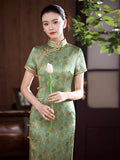 Modern Chinese Qipao, Mulberry Silk cheongsam, kneelength dress, floral color