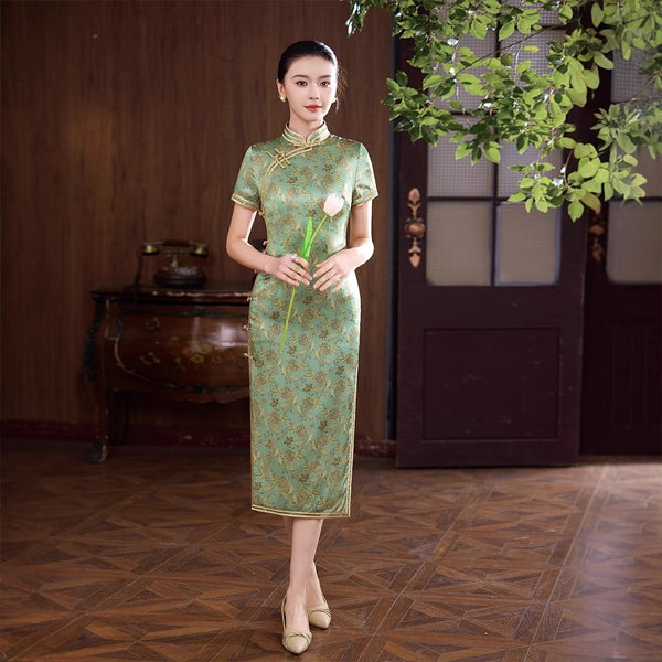 Modern Chinese Qipao, Mulberry Silk cheongsam, kneelength dress, floral color M Modern Chinese Qipao, Mulberry Silk cheongsam, kneelength dress, floral color M