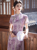 Modern Aodai, aodai qipao, flower pattern, purple color