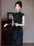 Modern qipao, Chinese Cheongsam, Summer Qipao, flower pattern, mandarin collar