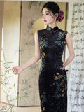 Modern Chinese Qipao, Evening Dresses, autumn qipao, velvet Dresses, sleeveless