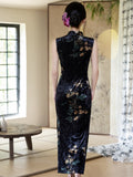 Modern Chinese Qipao, Evening Dresses, autumn qipao, velvet Dresses, sleeveless