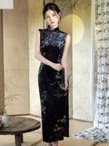 Modern Chinese Qipao, Evening Dresses, autumn qipao, velvet Dresses, sleeveless