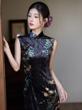 Modern Chinese Qipao, Evening Dresses, autumn qipao, velvet Dresses, sleeveless
