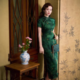 Modern Chinese Qipao dress, Mulberry Silk cheongsam, green color, evening qipao