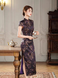 Modern Chinese Qipao, Long Cheongsam, Silk Qipao, Evening Dress, ball gown, purple color qipao