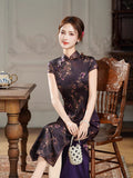 Modern Chinese Qipao, Long Cheongsam, Silk Qipao, Evening Dress, ball gown, purple color qipao
