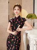 Kostenlose Änderung, traditionelles chinesisches Qipao-Kleid, Cheongsam aus Maulbeerseide, Abendkleid, Teezeremonie, dunkelrotes Kleid