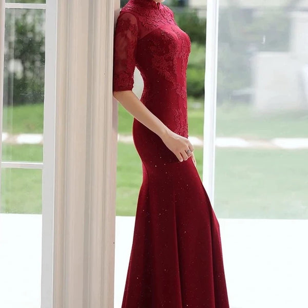 Chinese wedding dress, red lace Cheongsam, Bridal dress, mermaid tail QipaoMood Chinese wedding dress, red lace Cheongsam, Bridal dress, mermaid tail QipaoMood