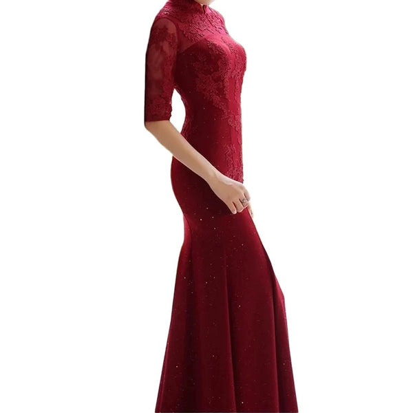 Chinese wedding dress, red lace Cheongsam, Bridal dress, mermaid tail QipaoMood Chinese wedding dress, red lace Cheongsam, Bridal dress, mermaid tail QipaoMood
