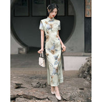 Free alteration, Traditional Chinese Qipao dress, Evening Dress, 2 colors, floral prints, mandarin collar