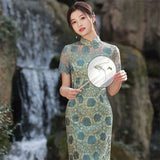 Free alteration, Traditional Chinese Qipao dress, Evening Dress,  floral lace qipao, mandarin collar