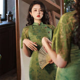 Free alteration, Traditional Chinese Qipao dress, Evening Dress, green color, mandarin collar