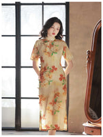 Elegant traditional Chinese dress, Chinese Cheongsam Dress, Ball Gowns, short sleeve, mandarin collar