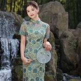 Free alteration, Traditional Chinese Qipao dress, Evening Dress,  floral lace qipao, mandarin collar